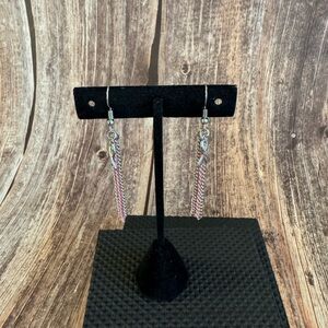 NEW Pink and Silver Ribbon Dangle Earrings Item #PHK7148